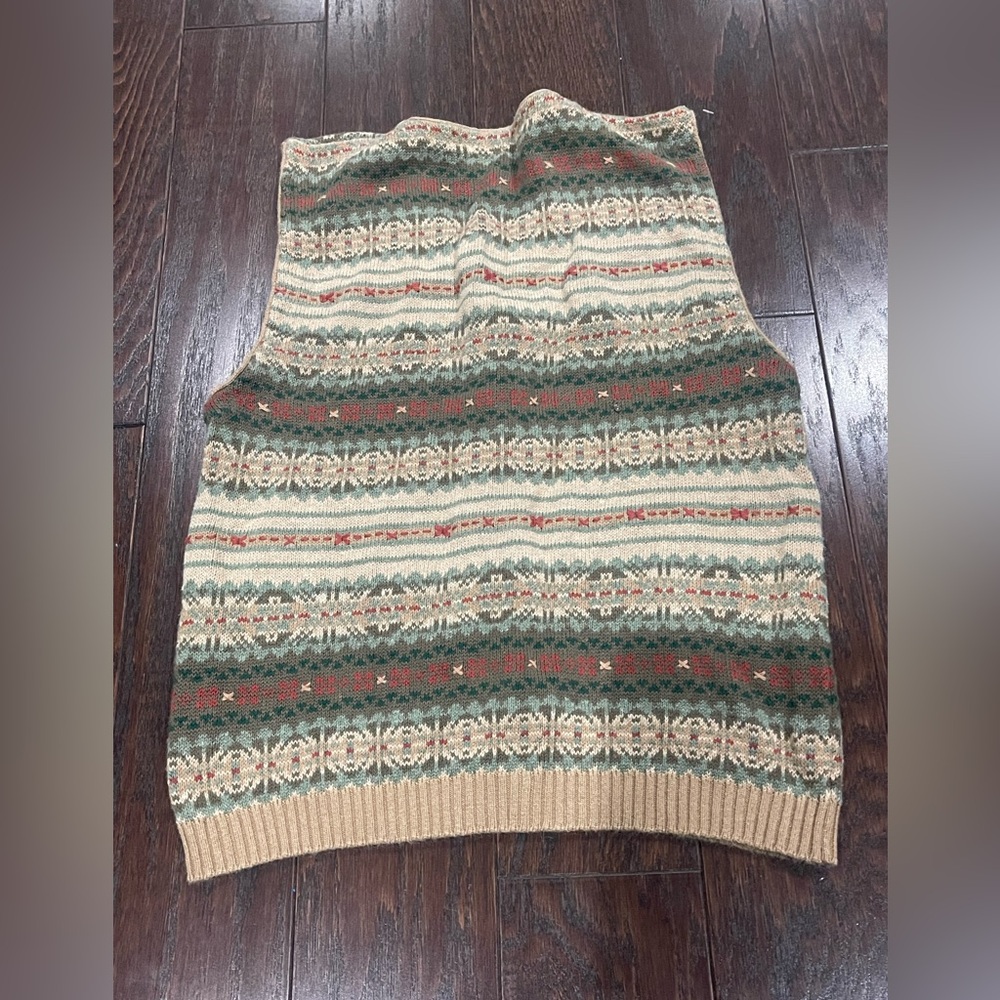 Woolrich Women Size Medium Faire Isle Cotton Sweater Vest Tan Preppy 90s Y2K - Picture 5 of 8